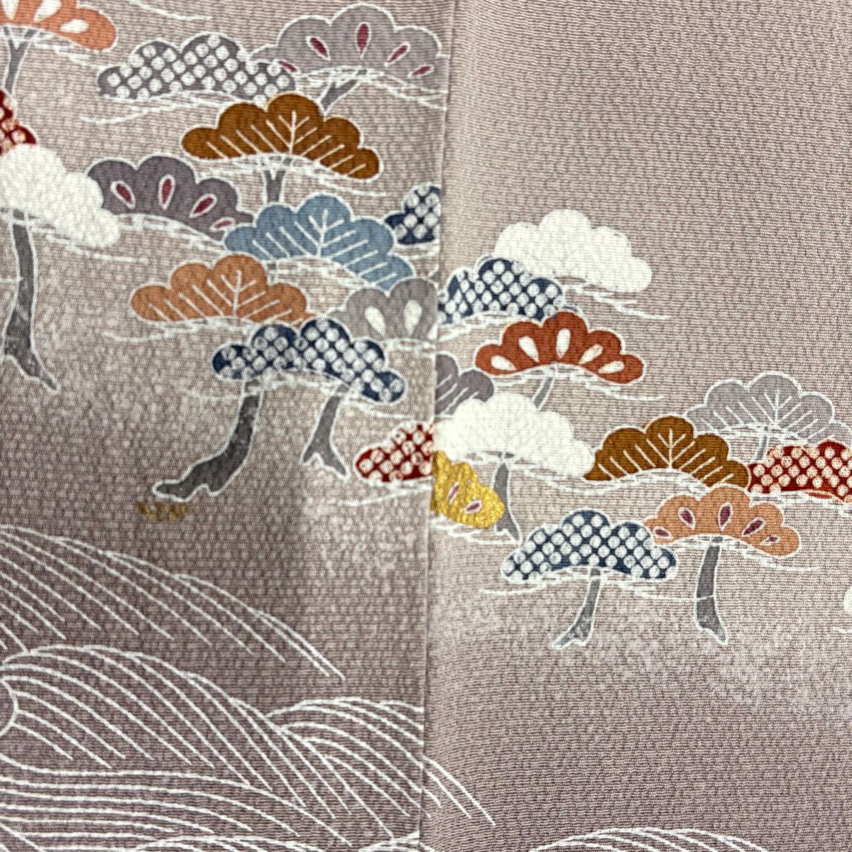 訪問服 身長156.5cm 袖長61.5cm S 雙層 笠松樹 波 漸層 金彩裝飾 灰紫 純蠶絲 秀品級