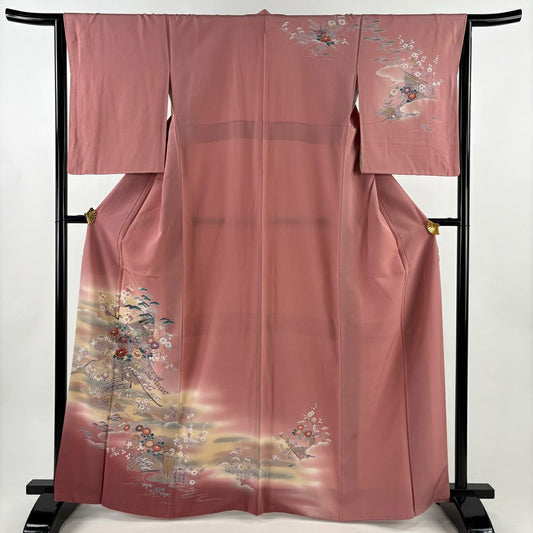 訪問服 身長165cm 袖長64cm M 雙層 幾帳 松樹竹子梅花 金銀彩 漸層 粉紅 純蠶絲 優品級