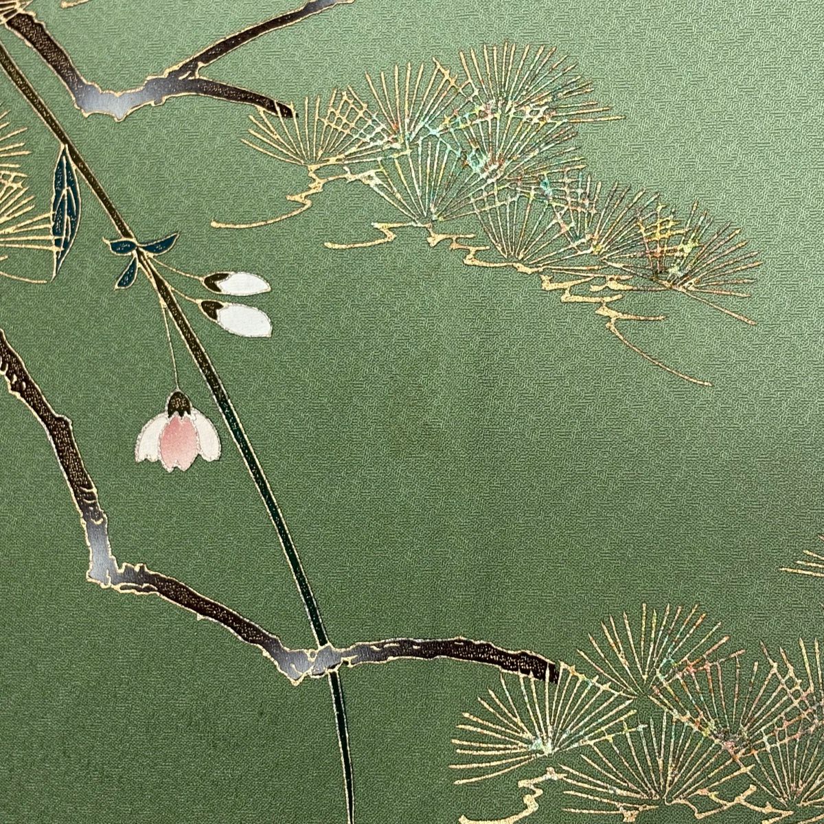 訪問服 身長164cm 袖長67.5cm L 雙層 花籠 若松樹 金銀彩 漸層 淺綠 純蠶絲 優品級