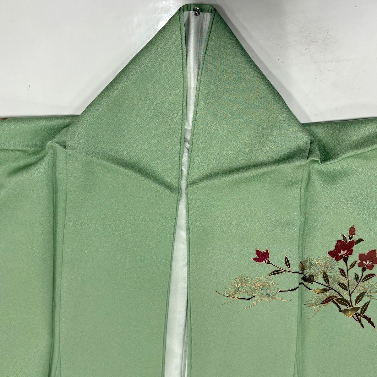 訪問服 身長164cm 袖長67.5cm L 雙層 花籠 若松樹 金銀彩 漸層 淺綠 純蠶絲 優品級