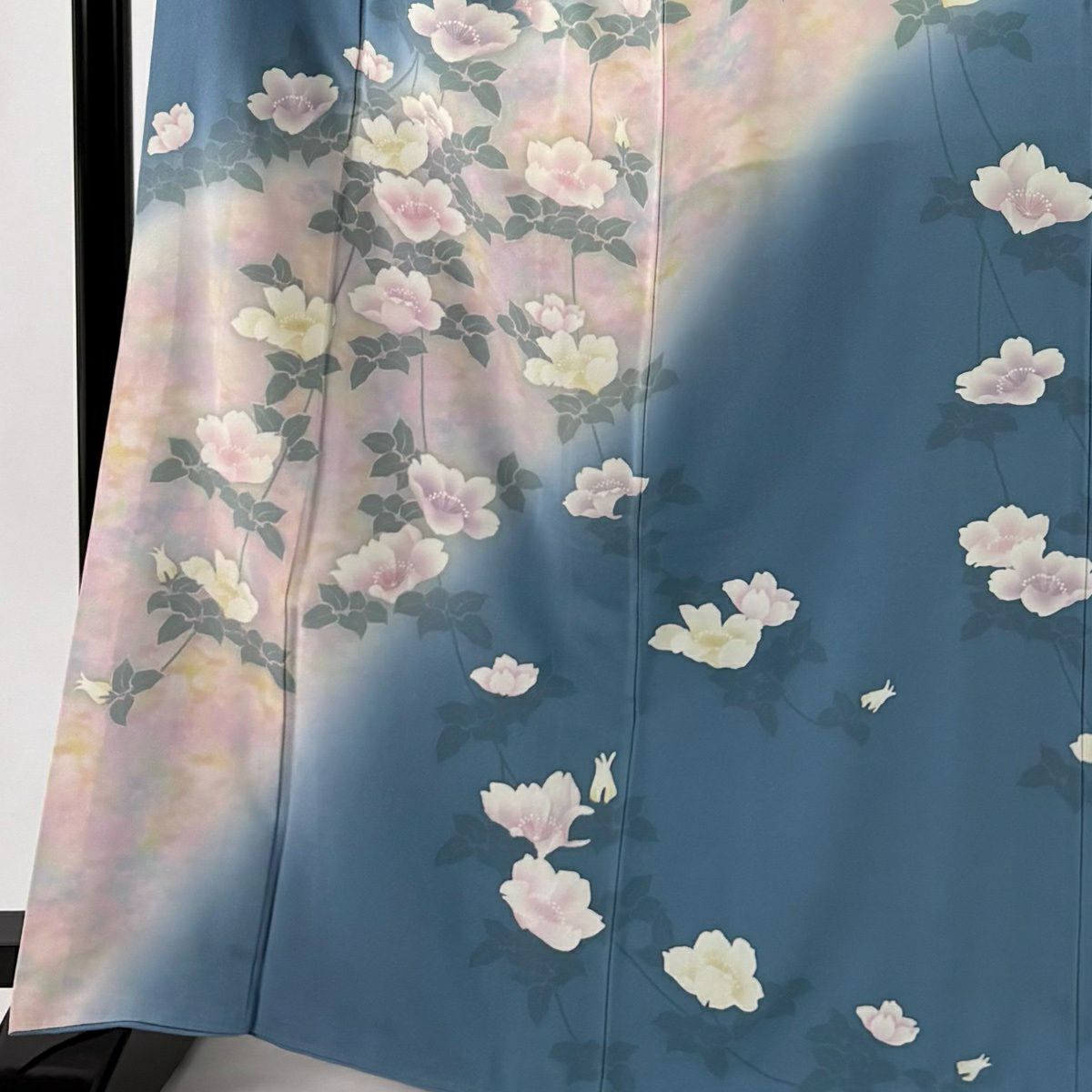 訪問服 身長167.5cm 袖長67cm M 雙層 草花紋紋 漸層 水藍 純蠶絲 優品級