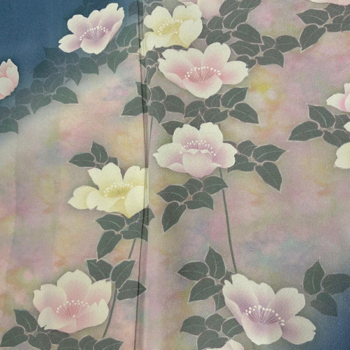 訪問服 身長167.5cm 袖長67cm M 雙層 草花紋紋 漸層 水藍 純蠶絲 優品級