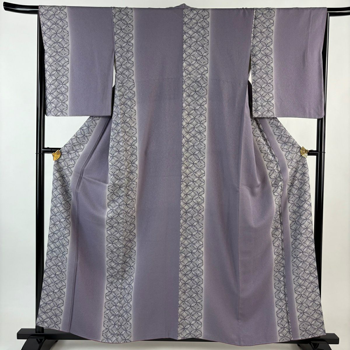 【美品】 小紋 身長158cm 袖長65cm M 雙層 七寶紋 漸層 淺紫 純蠶絲 優品級
