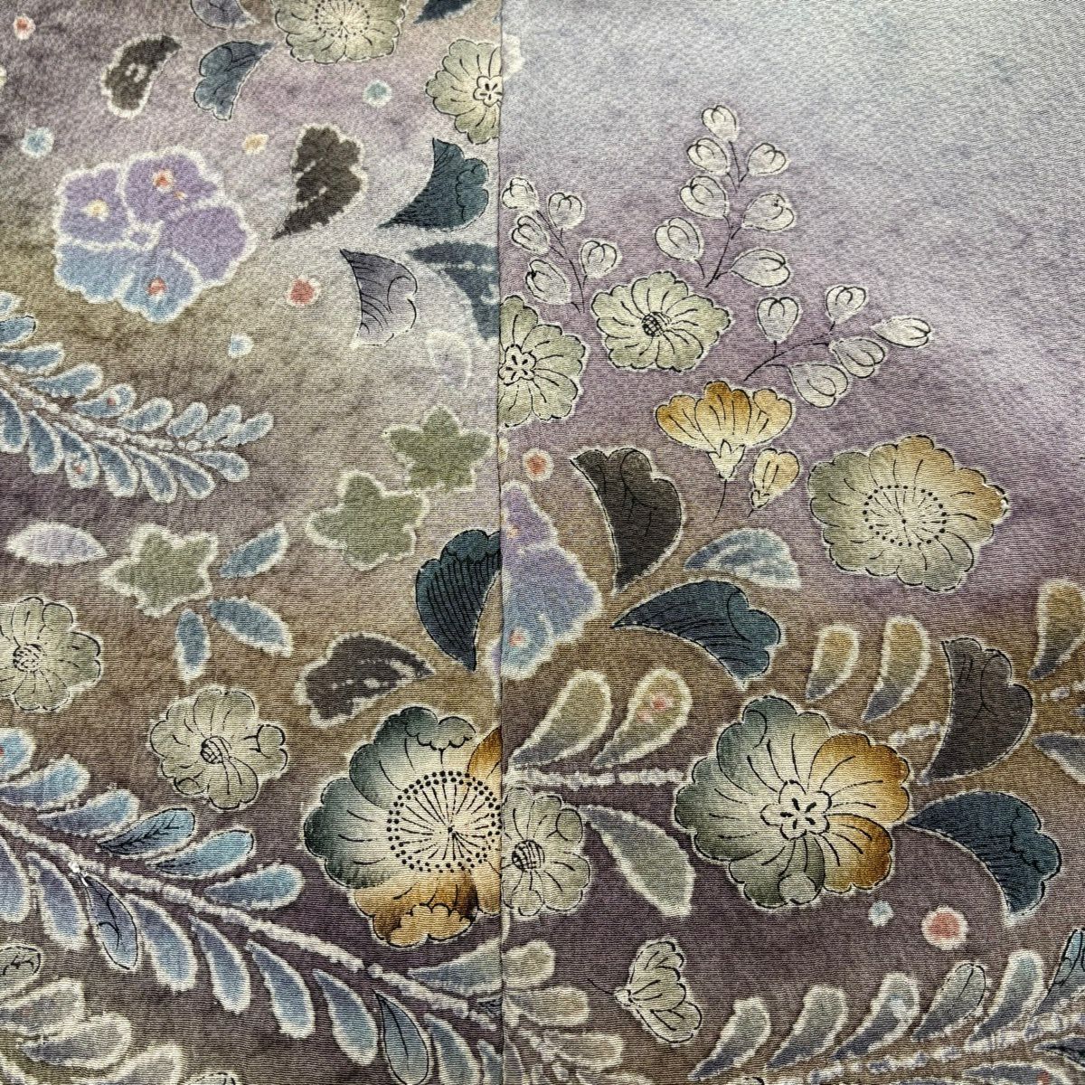 訪問服 身長151.5cm 袖長65.5cm M 雙層 櫻花 染分 朦朧 灰綠 純蠶絲 優品級