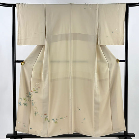 付下 身長154.5cm 袖長62.5cm S 雙層 菊花 金絲 米色 純蠶絲 優品級