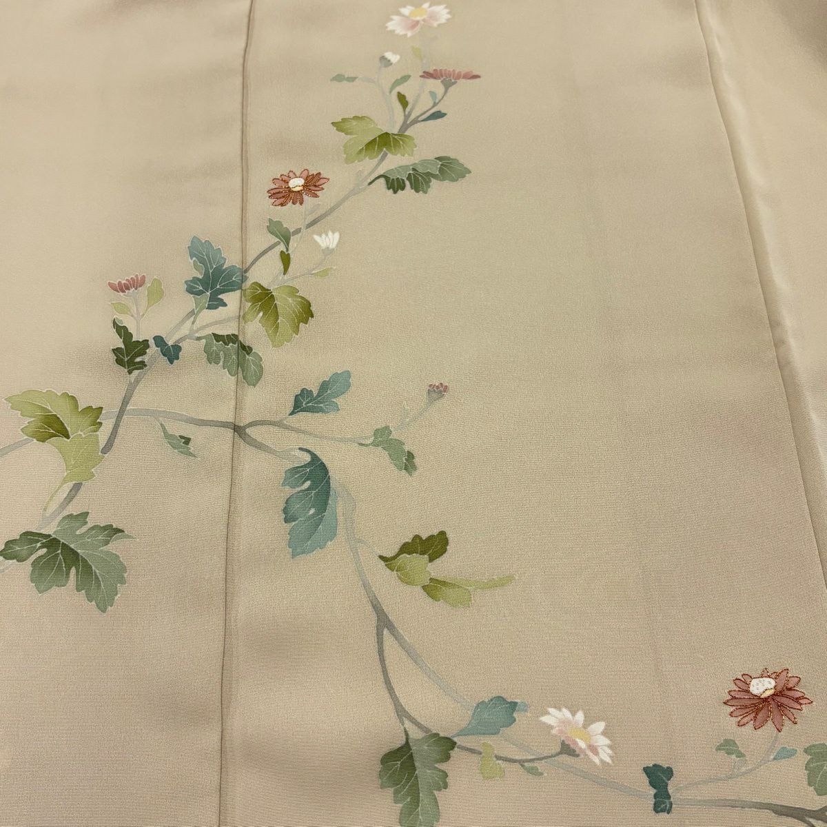 付下 身長154.5cm 袖長62.5cm S 雙層 菊花 金絲 米色 純蠶絲 優品級