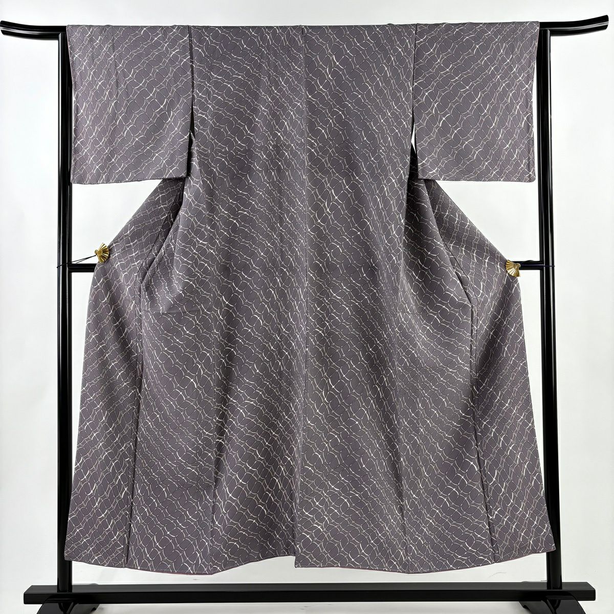 【美品】 小紋 身長151cm 袖長64cm M 雙層 幾何學圖案 淺紫 純蠶絲 優品級