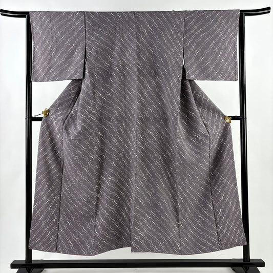 【美品】 小紋 身長151cm 袖長64cm M 雙層 幾何學圖案 淺紫 純蠶絲 優品級