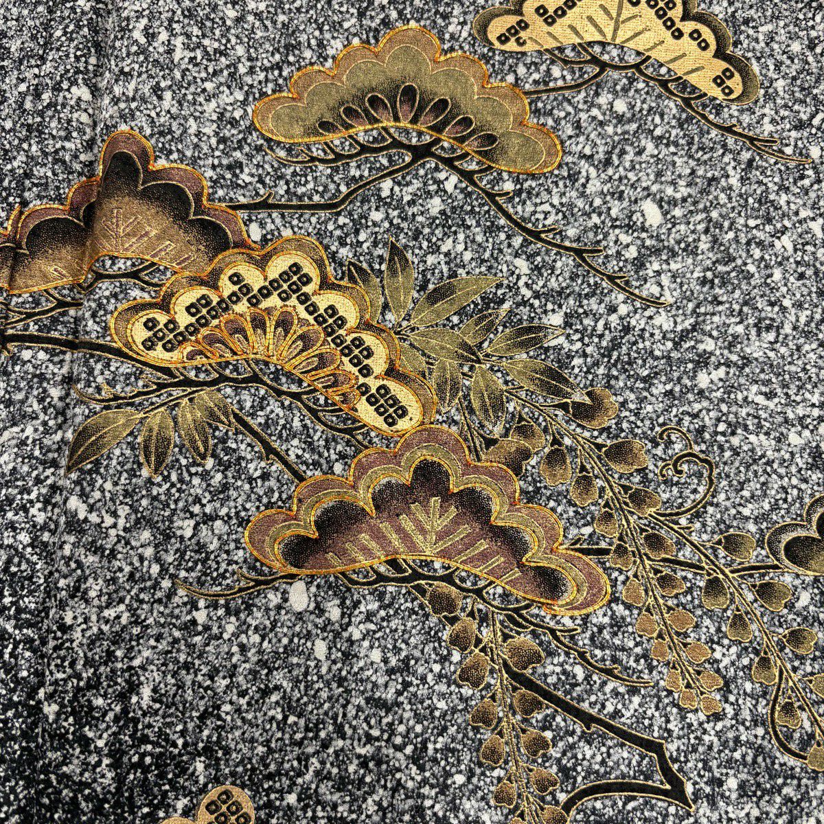 【美品】訪問服 身長152cm 袖長64.5cm M 雙層 松樹梅花 金絲 金銀彩 黑灰 純蠶絲 秀品級