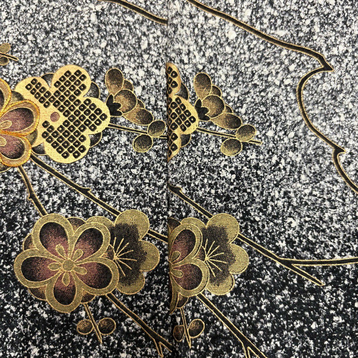 【美品】訪問服 身長152cm 袖長64.5cm M 雙層 松樹梅花 金絲 金銀彩 黑灰 純蠶絲 秀品級