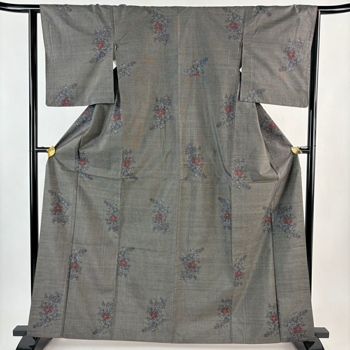 【美品】 大島紬織 身長163.5cm 袖長64cm M 雙層 草木染 證書附帶 椿 焦茶 純蠶絲 秀品級