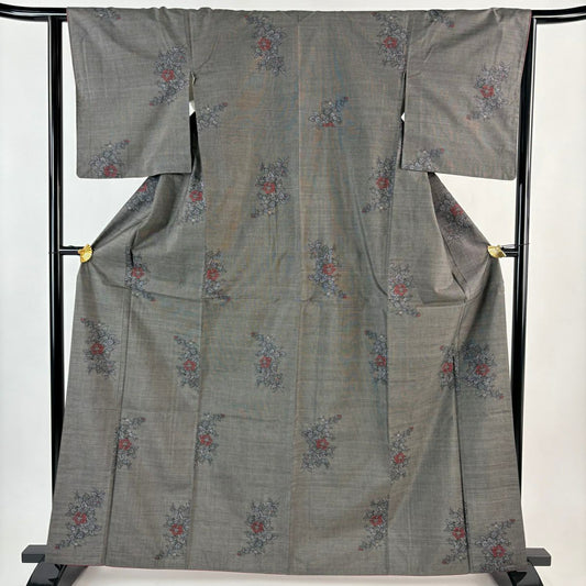 【美品】 大島紬織 身長163.5cm 袖長64cm M 雙層 草木染 證書附帶 椿 焦茶 純蠶絲 秀品級