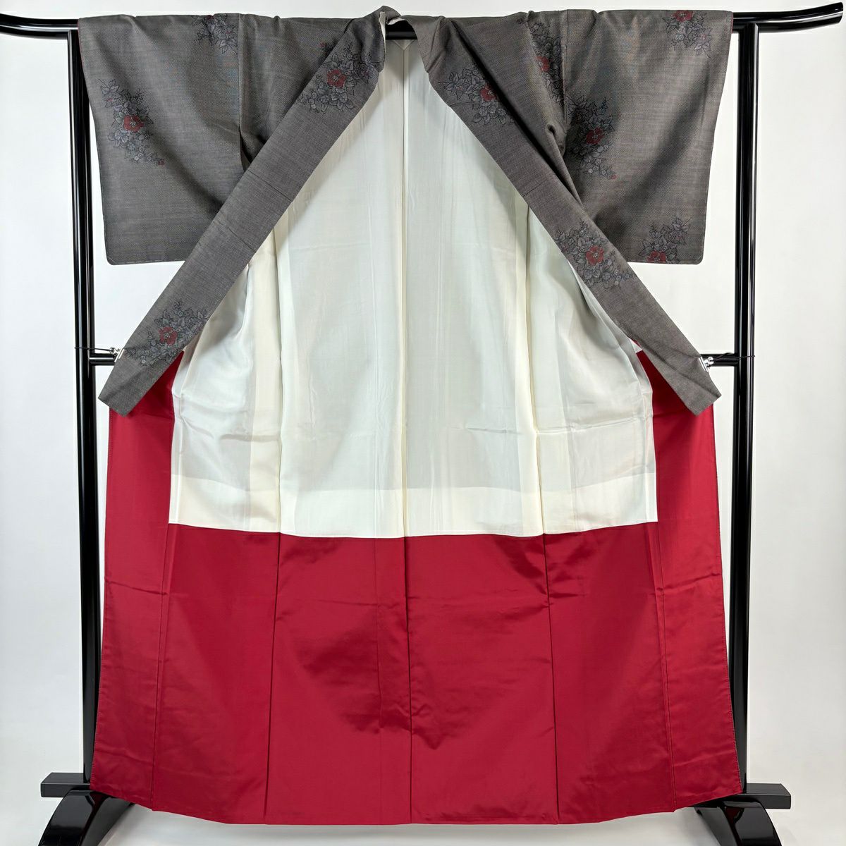 【美品】 大島紬織 身長163.5cm 袖長64cm M 雙層 草木染 證書附帶 椿 焦茶 純蠶絲 秀品級
