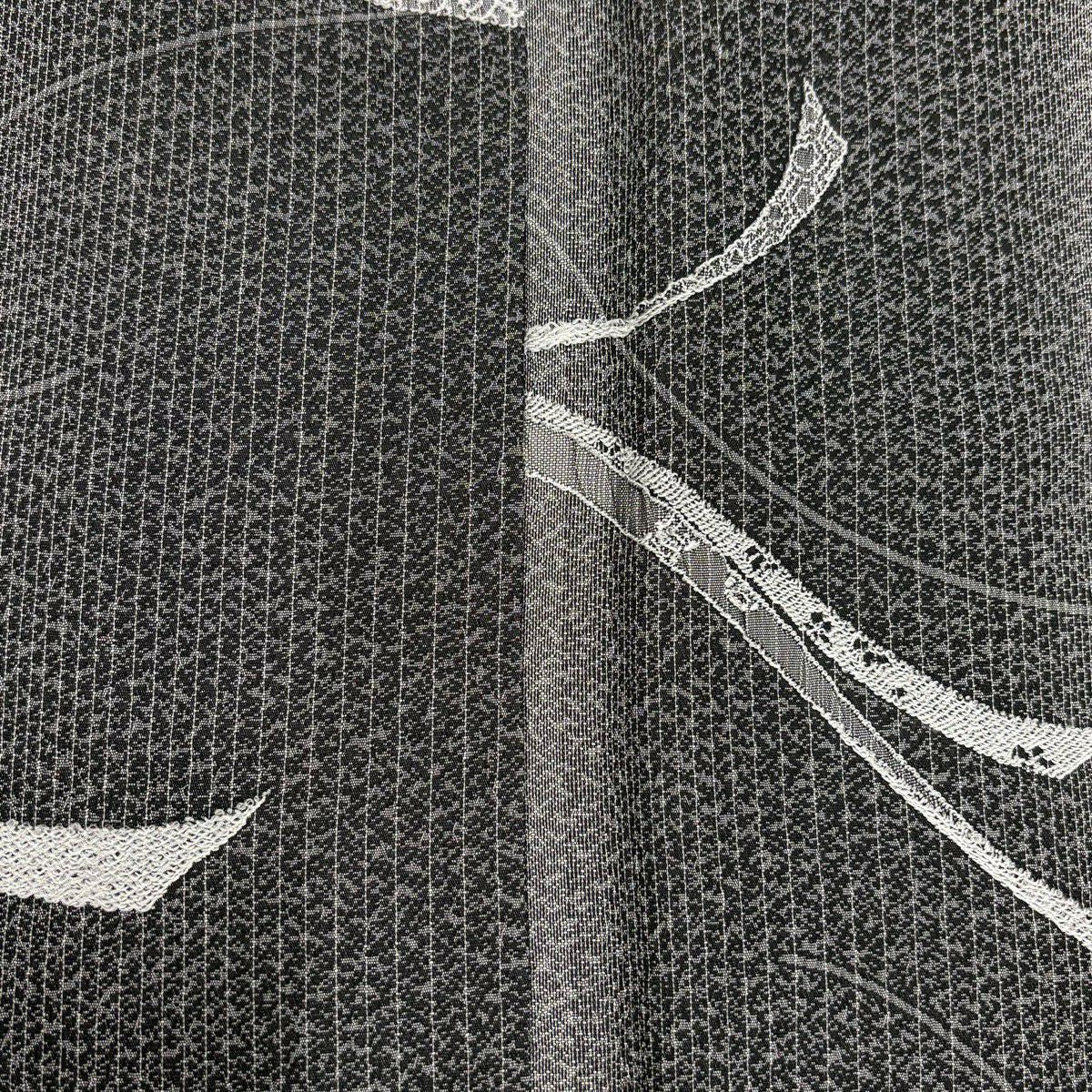 【美品】 小紋 身長163.5cm 袖長64.5cm M 雙層 蔓帶 縱條 黑灰 純蠶絲 秀品級