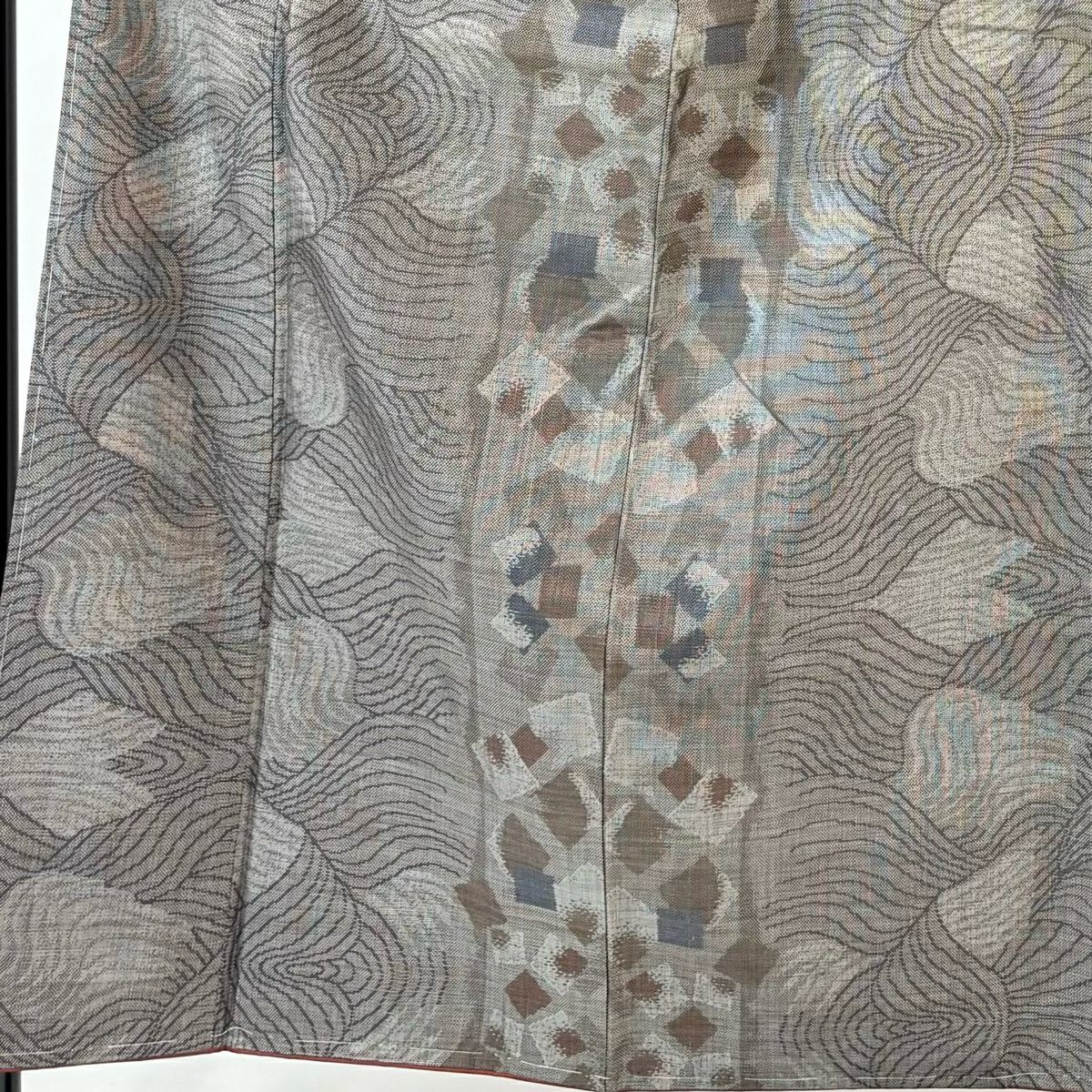 【美品】 紬織 身長155.5cm 袖長64.5cm M 雙層 波 金金箔散佈圖案 灰茶 純蠶絲 優品級