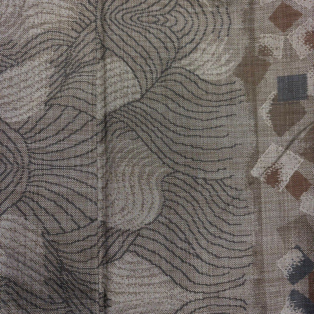 【美品】 紬織 身長155.5cm 袖長64.5cm M 雙層 波 金金箔散佈圖案 灰茶 純蠶絲 優品級