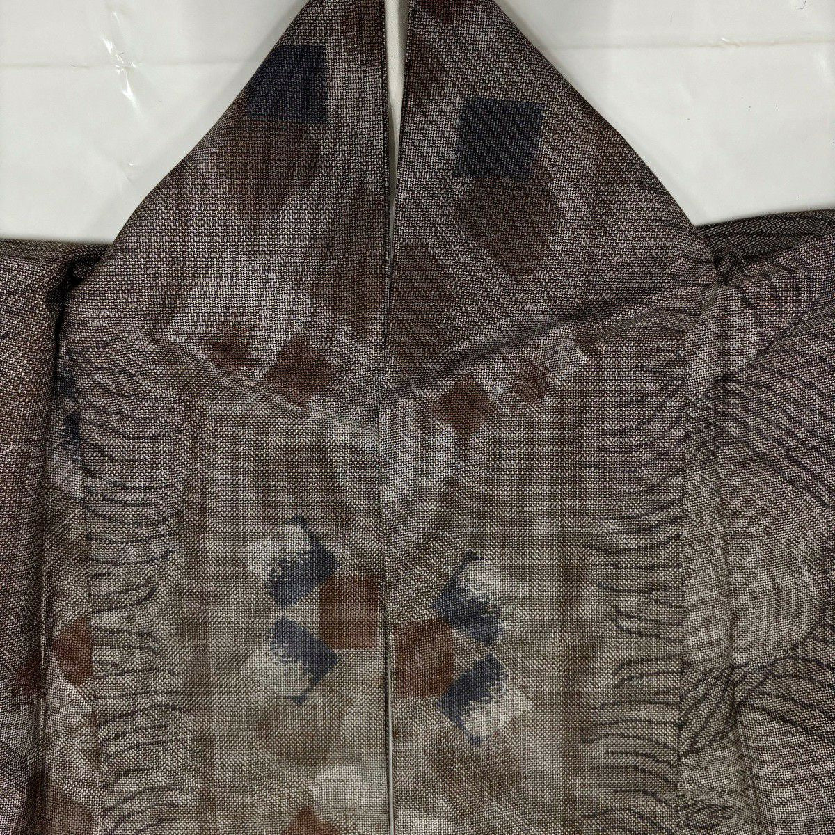 【美品】 紬織 身長155.5cm 袖長64.5cm M 雙層 波 金金箔散佈圖案 灰茶 純蠶絲 優品級