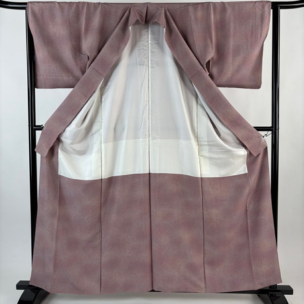 【美品】 小紋 身長160cm 袖長63.5cm S 雙層 幾何學圖案 漸層 紫 純蠶絲 優品級