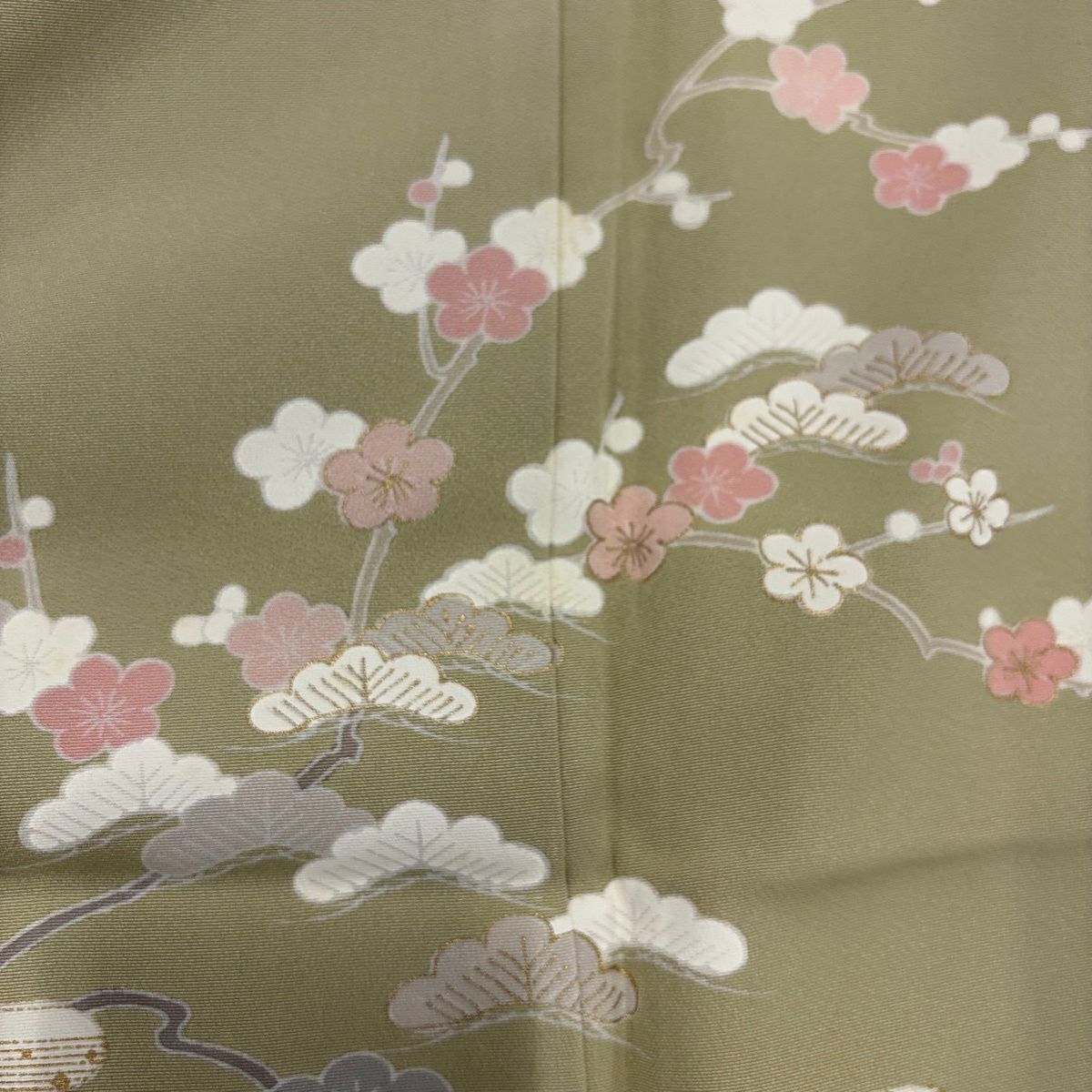 訪問服 身長159cm 袖長65.5cm M 雙層 草花紋紋 淡霞 金絲 金銀彩 灰綠 純蠶絲 優品級