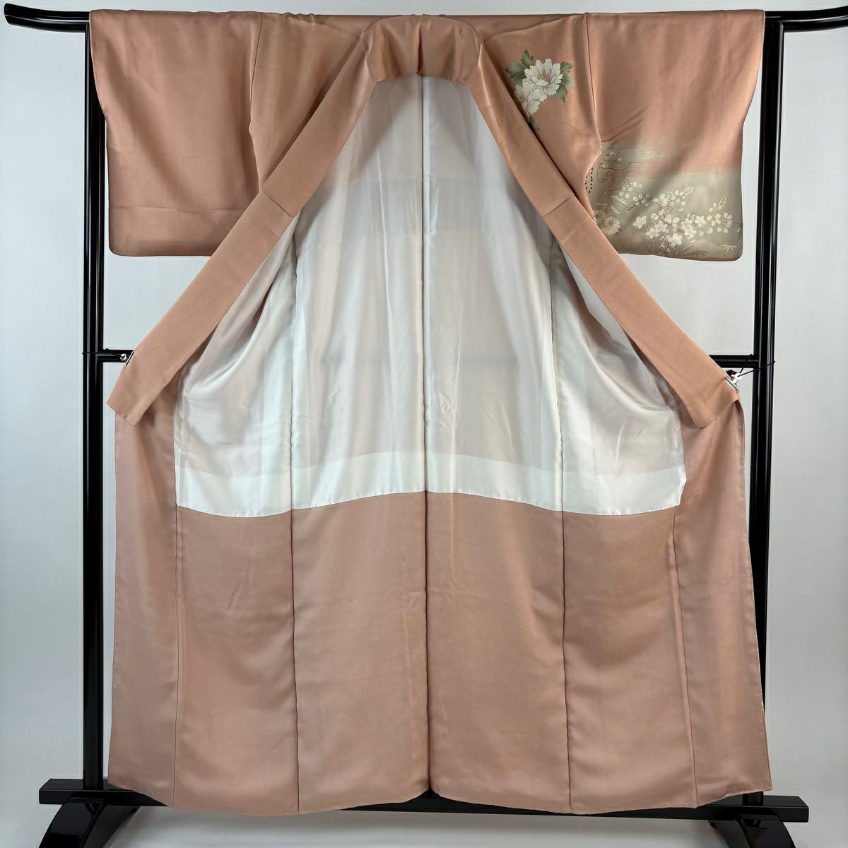 訪問服 身長159.5cm 袖長65cm M 雙層 花車 牡丹 金彩裝飾 漸層 鮭粉色 純蠶絲 優品級