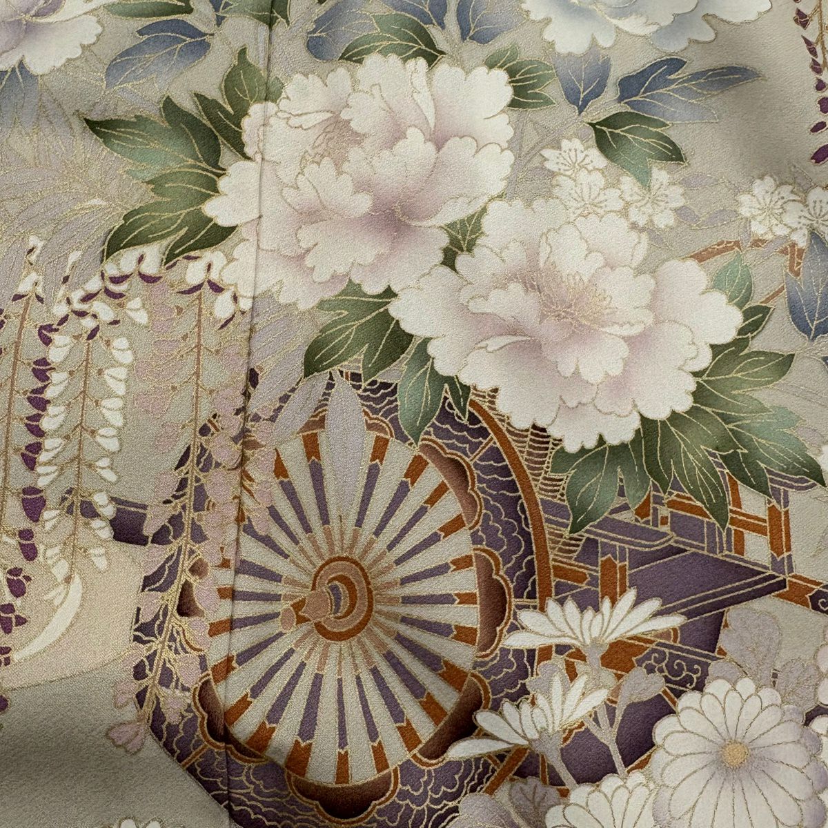 訪問服 身長159.5cm 袖長65cm M 雙層 花車 牡丹 金彩裝飾 漸層 鮭粉色 純蠶絲 優品級