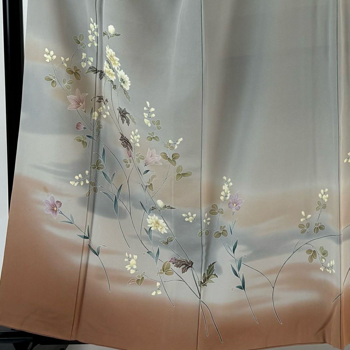 訪問服 身長160cm 袖長66cm M 雙層 落款有 枝花 霞 漸變 灰 純蠶絲 秀品級 一個紋