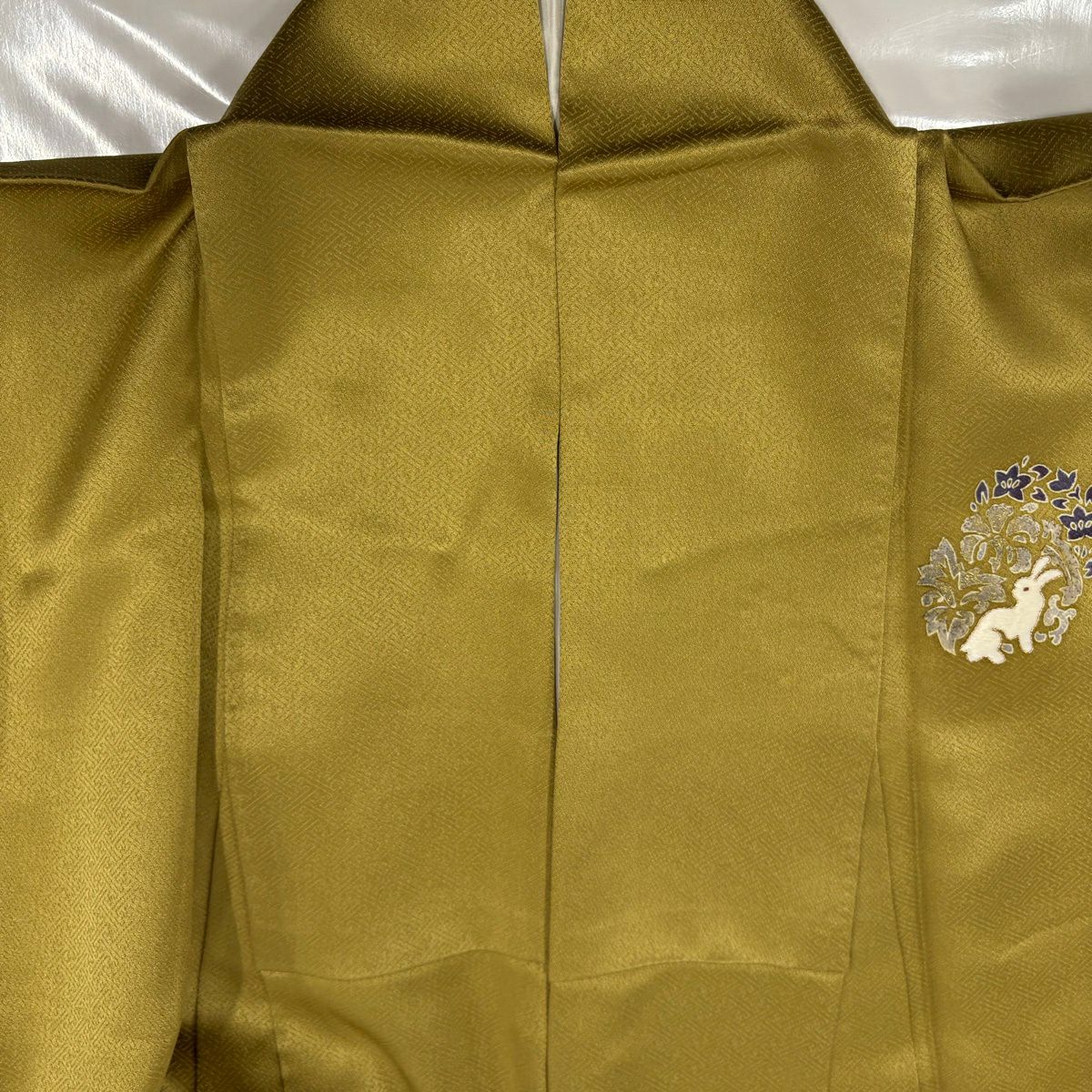 付下 身長160cm 袖長64.5cm M 雙層 花兔 波頭 金絲 刺繡 黃土 純蠶絲 優品級