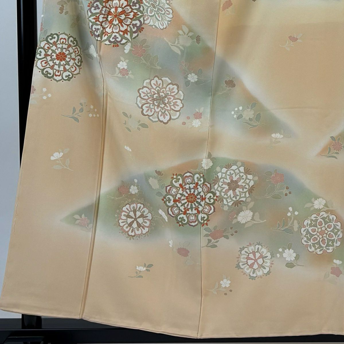 訪問服 身長158cm 袖長63.5cm S 雙層 華紋 草花紋紋 金絲 金銀彩 淺橙色 純蠶絲 優品級