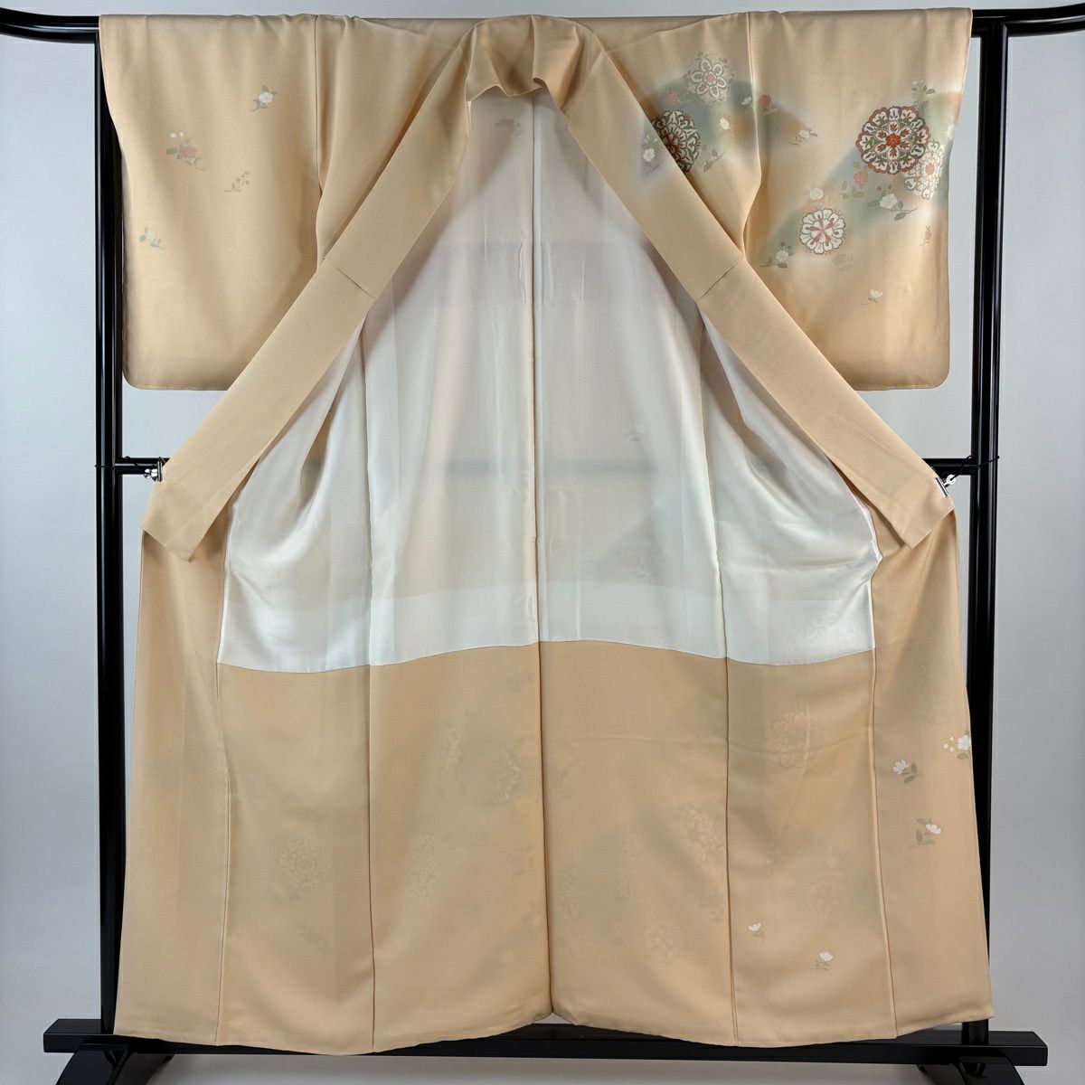 訪問服 身長158cm 袖長63.5cm S 雙層 華紋 草花紋紋 金絲 金銀彩 淺橙色 純蠶絲 優品級