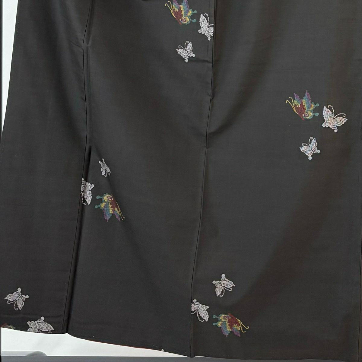 【美品】 紬織 身長156cm 袖長63.5cm S 雙層 蝶 焦茶 純蠶絲 秀品級