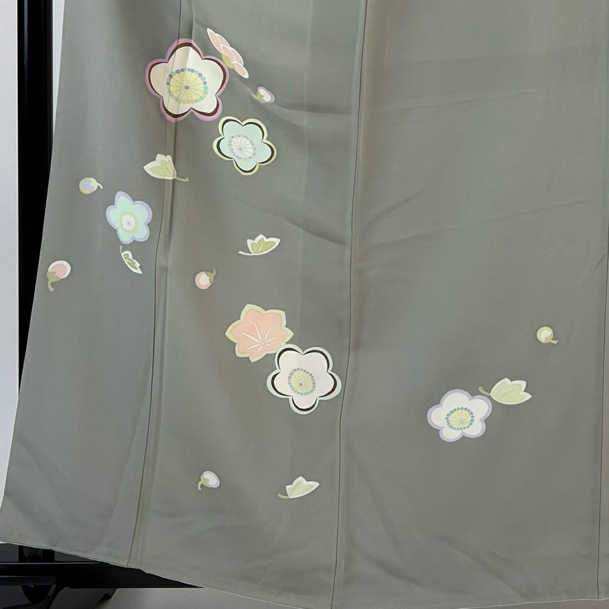 付下 身長161cm 袖長64.5cm M 雙層 梅花 楓 金銀彩 灰綠 純蠶絲 秀品級