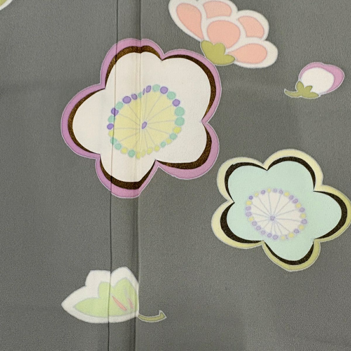 付下 身長161cm 袖長64.5cm M 雙層 梅花 楓 金銀彩 灰綠 純蠶絲 秀品級