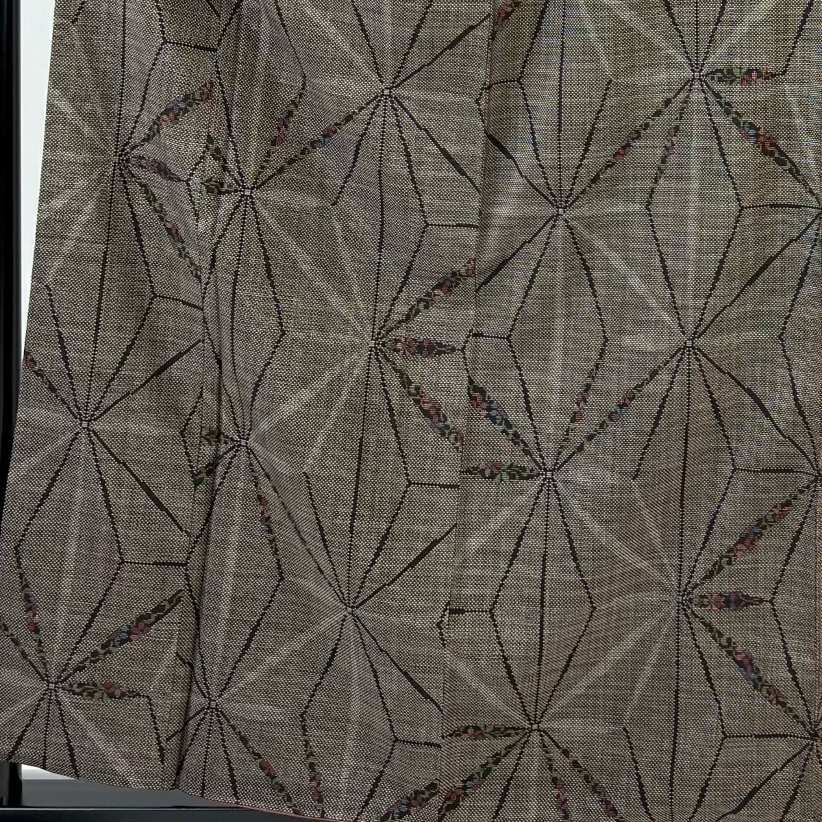【美品】 紬織 身長160cm 袖長64.5cm M 雙層 麻葉 花唐草紋 茶 純蠶絲 秀品級