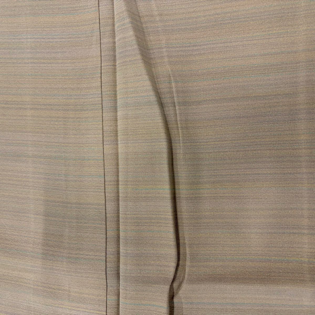 小紋 身長155.5cm 袖長65cm M 雙層 落款あり 縞 薄茶 純蠶絲 秀品級 一つ紋