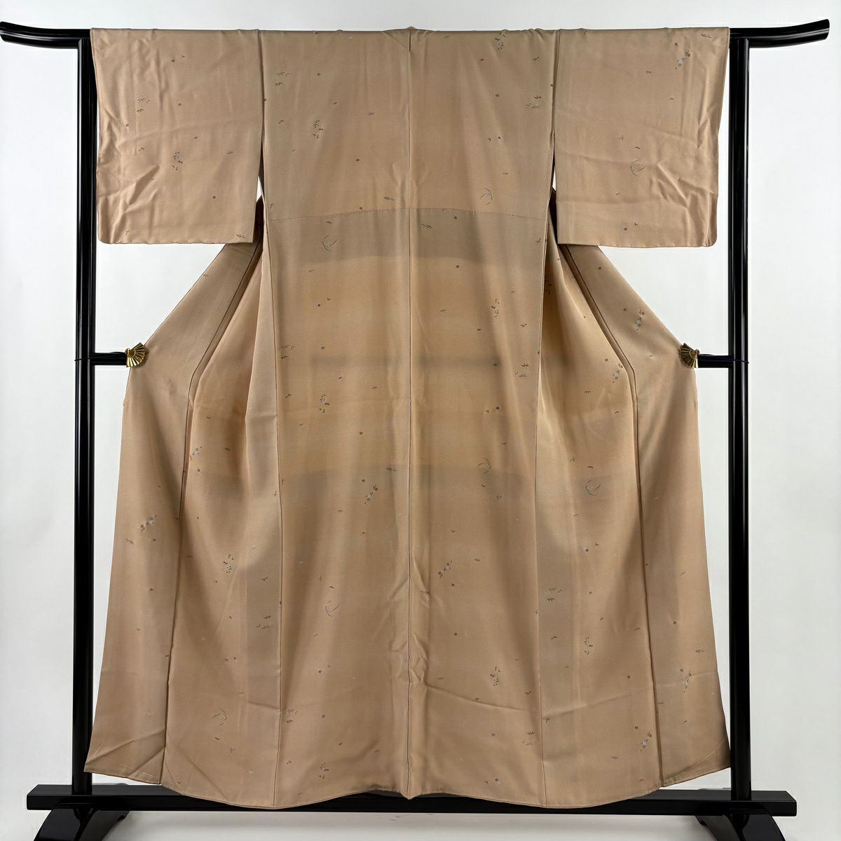 【美品】 小紋 身長155cm 袖長64cm M 雙層 草花紋紋 笹 金銀彩 米色 純蠶絲 優品級