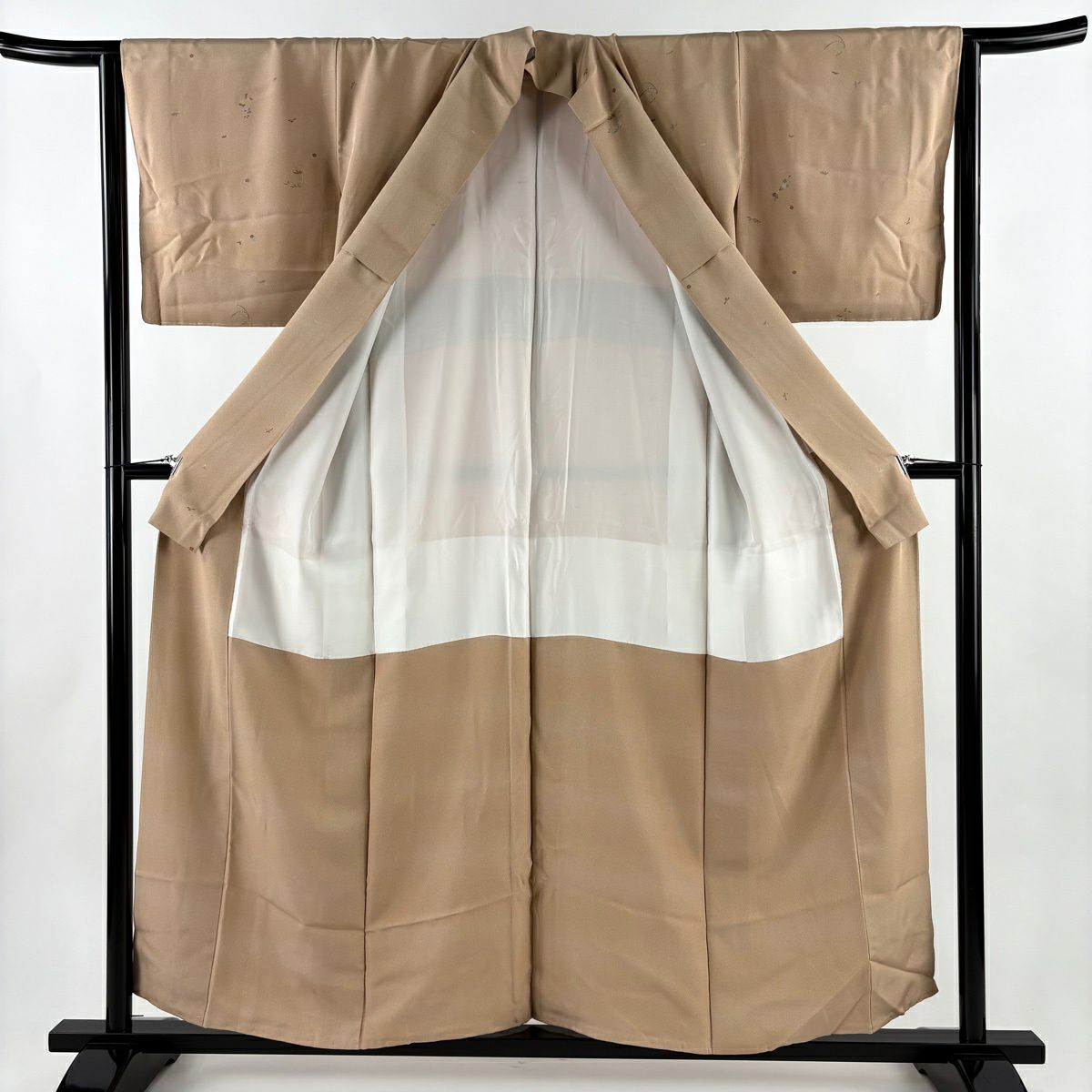 【美品】 小紋 身長155cm 袖長64cm M 雙層 草花紋紋 笹 金銀彩 米色 純蠶絲 優品級