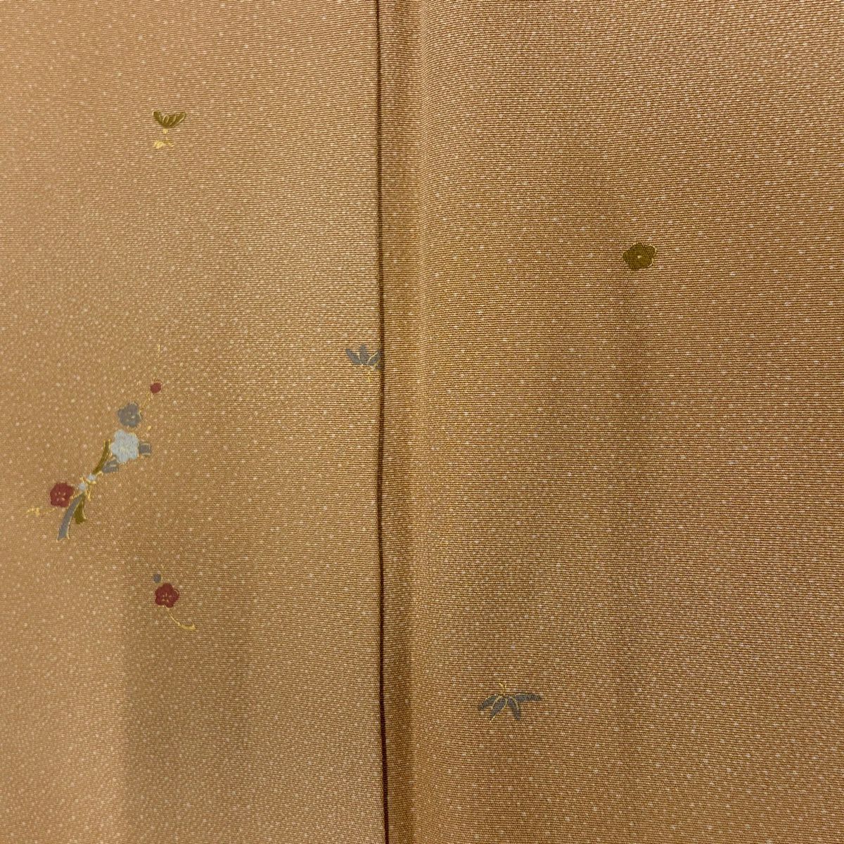 【美品】 小紋 身長155cm 袖長64cm M 雙層 草花紋紋 笹 金銀彩 米色 純蠶絲 優品級
