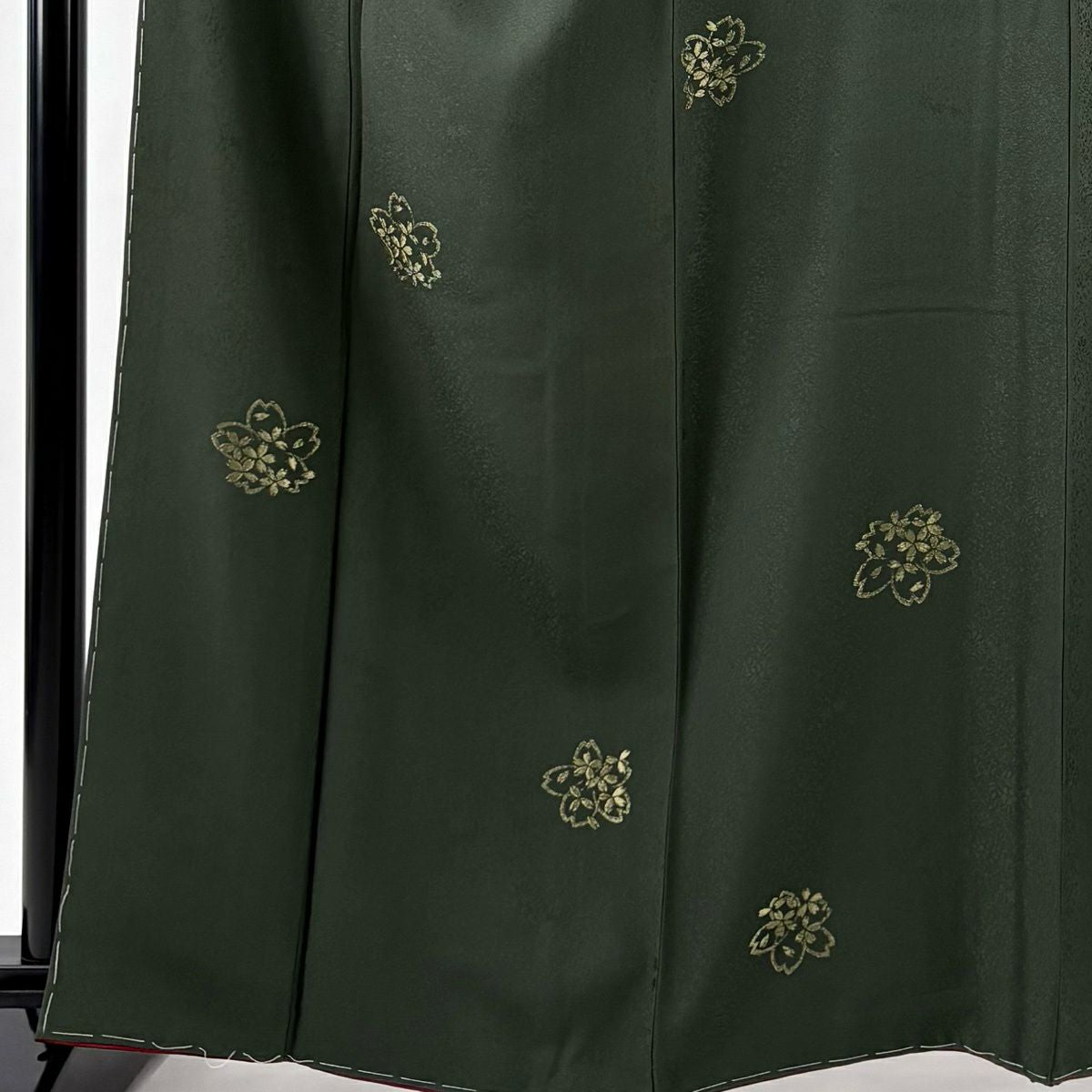 小紋 身長163.5cm 袖長66.5cm M 雙層 樱花 樱花花瓣 金線 深綠 純蠶絲 優品級