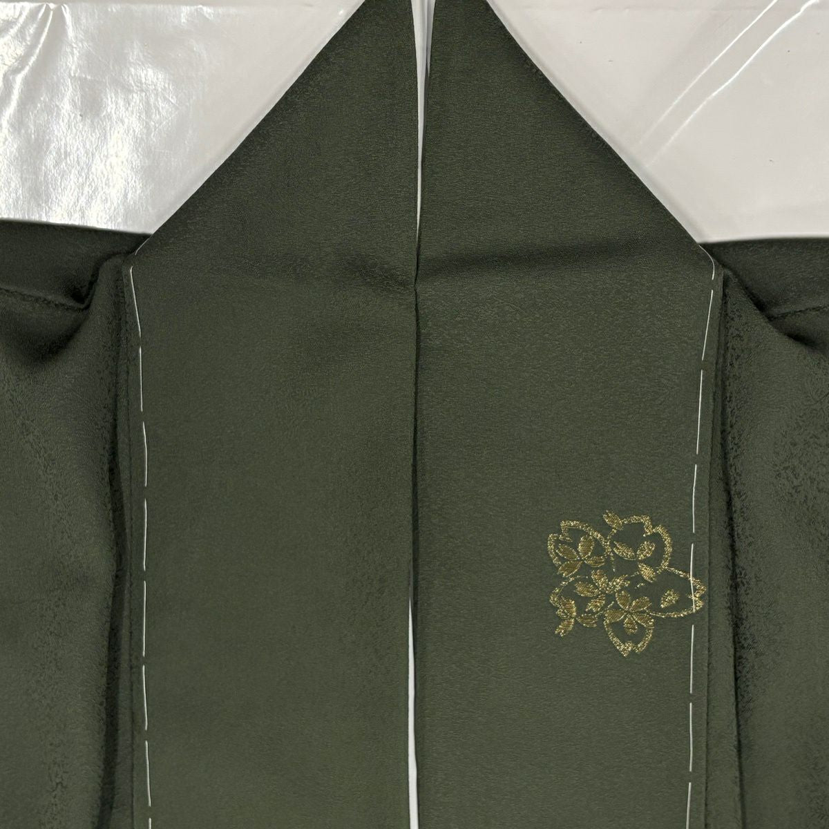 小紋 身長163.5cm 袖長66.5cm M 雙層 樱花 樱花花瓣 金線 深綠 純蠶絲 優品級