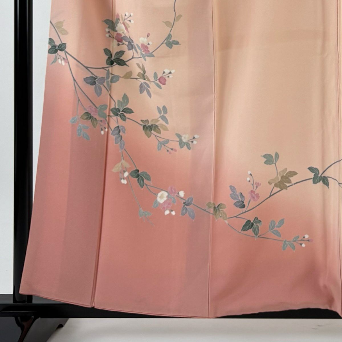 【美品】 付下 身長159cm 袖長66cm M 雙層 ますいわ屋 落款あり 枝花 漸層 淺粉色 純蠶絲 優品級