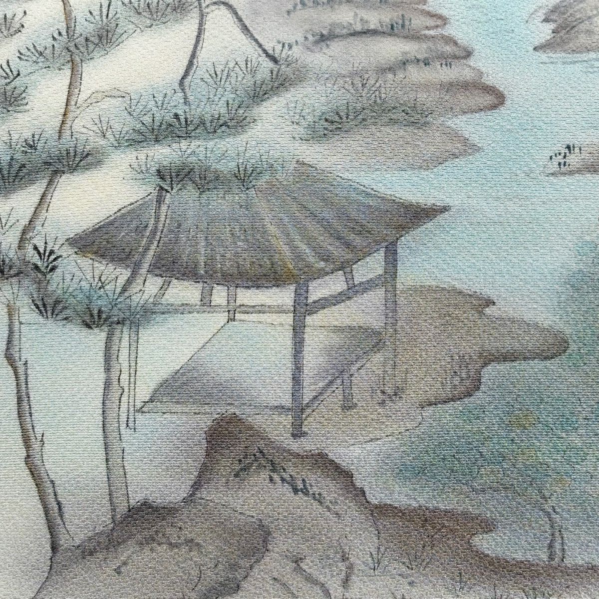 名古屋帶 秀品級 附落款 風景 建築 漸層 灰紫 純蠶絲