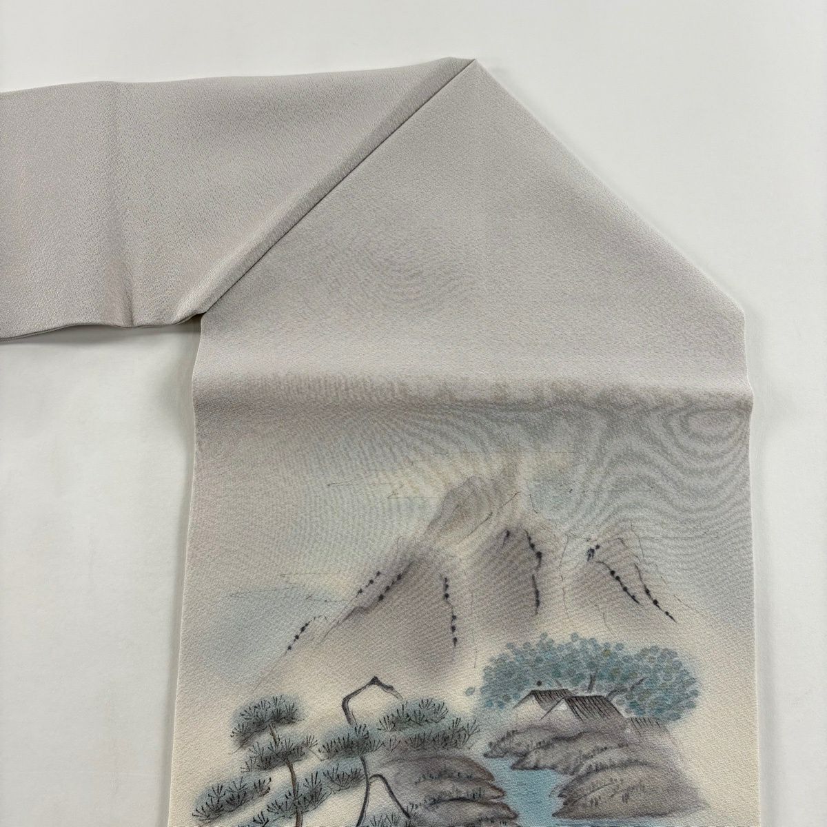 名古屋帶 秀品級 附落款 風景 建築 漸層 灰紫 純蠶絲