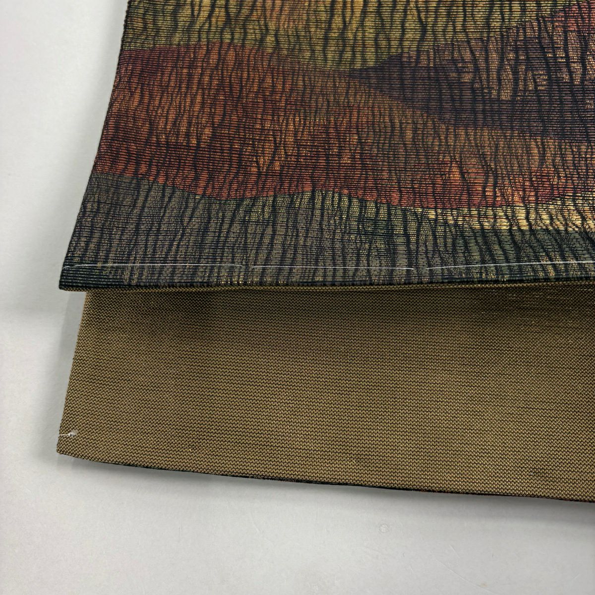 【美品】 袋帶 秀品級 幾何學 金金箔 紅茶 六通 純蠶絲