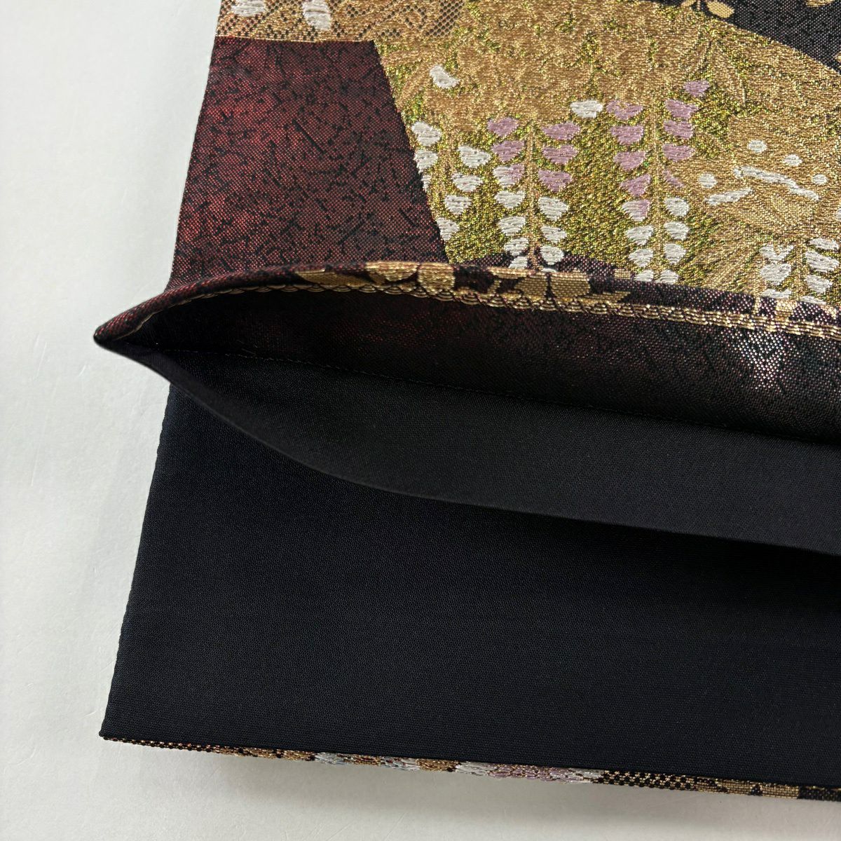 【美品】 袋帶 優品級 櫻花 扇子面 金絲 金金箔 紅黑 六通 純蠶絲