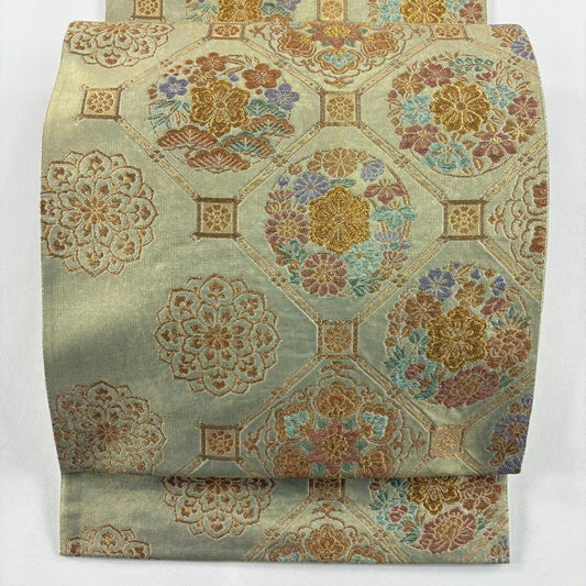 袋帶 秀品級 蜀江華紋 松樹竹子梅花 金絲 金金箔 金色 六通 純蠶絲