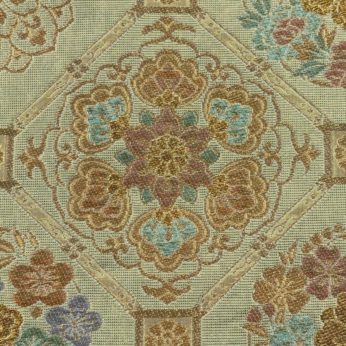 袋帶 秀品級 蜀江華紋 松樹竹子梅花 金絲 金金箔 金色 六通 純蠶絲