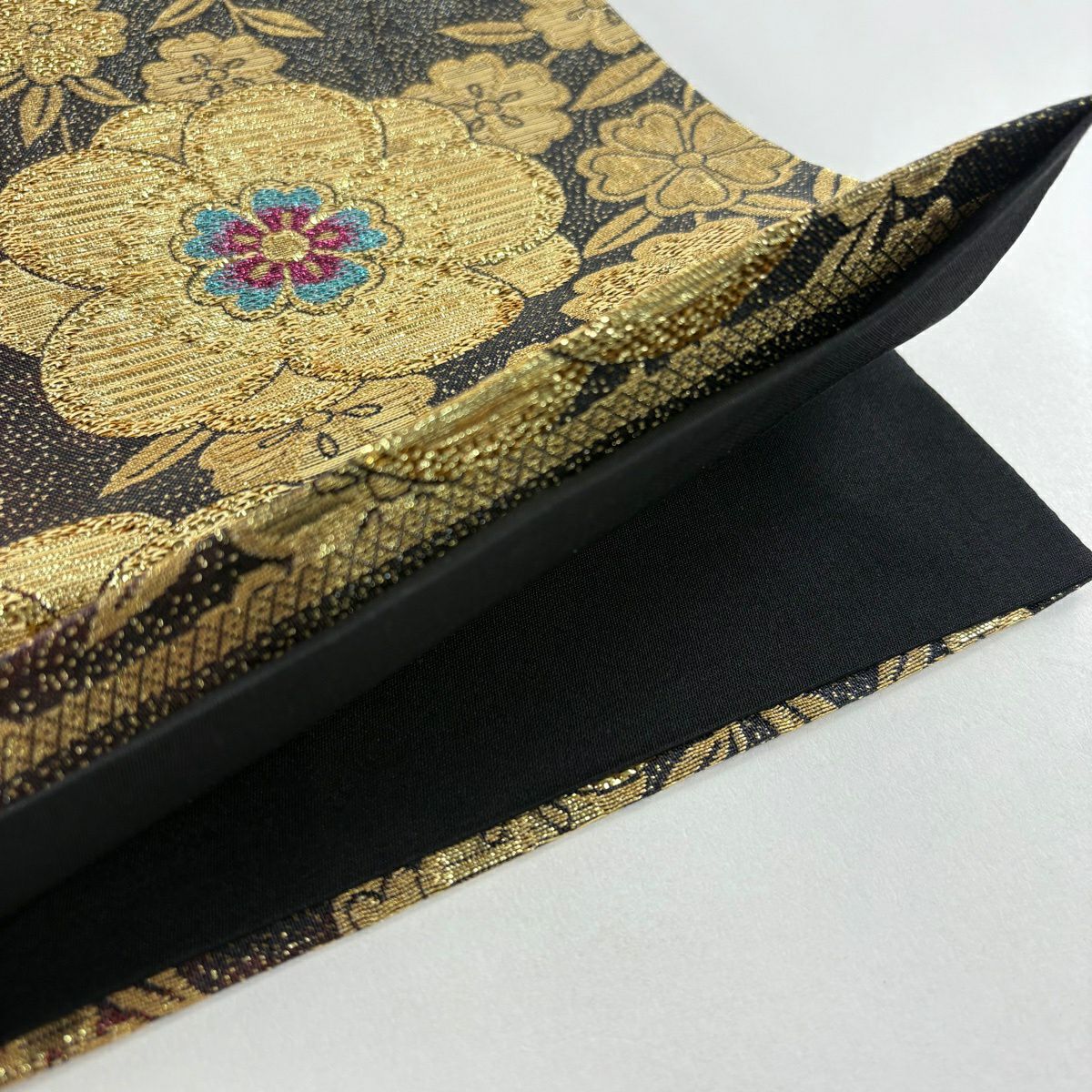 【美品】 袋帶 優品級 櫻花 金金箔 金絲 黑色 六通 純蠶絲