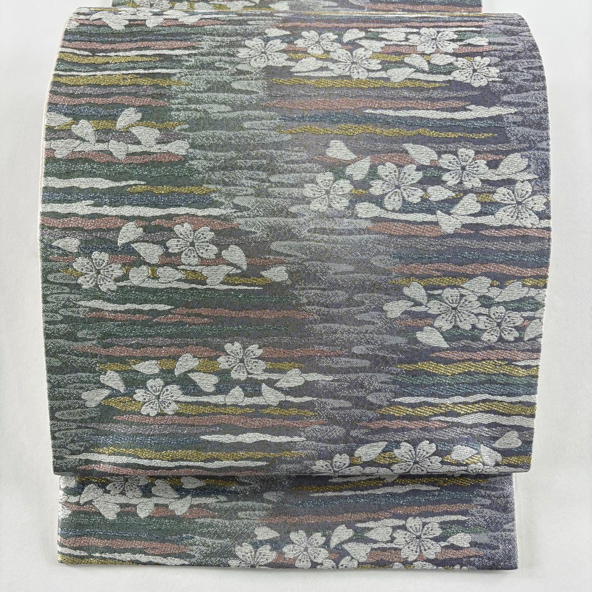 【美品】 袋帶 秀品級 櫻花花瓣 金絲 金金箔 淺紫 六通 純蠶絲
