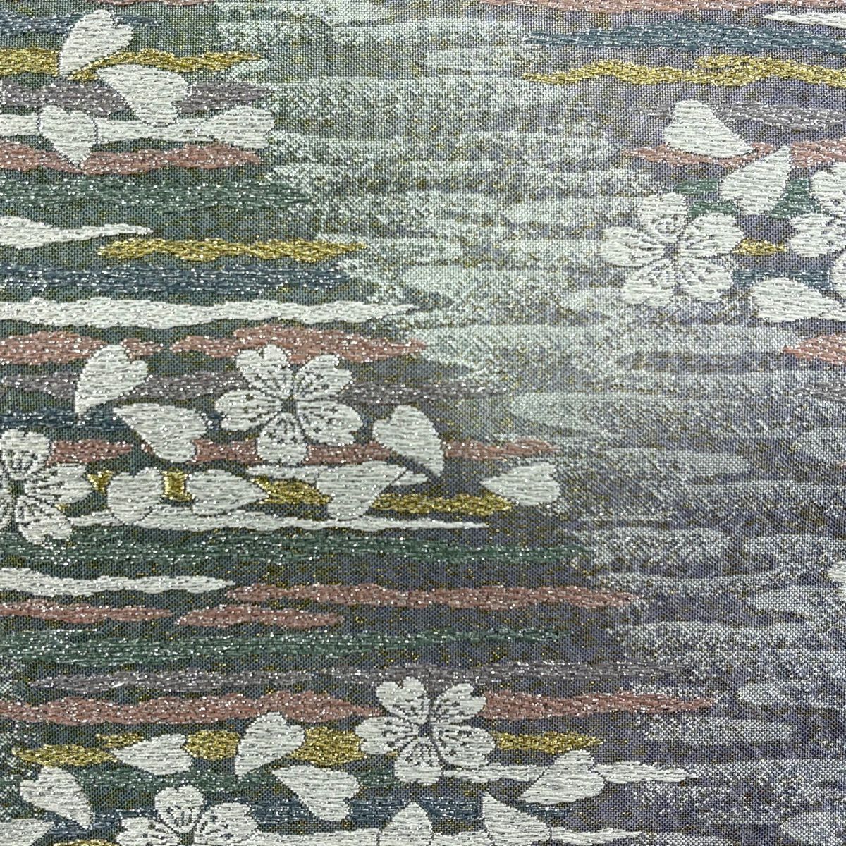 【美品】 袋帶 秀品級 櫻花花瓣 金絲 金金箔 淺紫 六通 純蠶絲