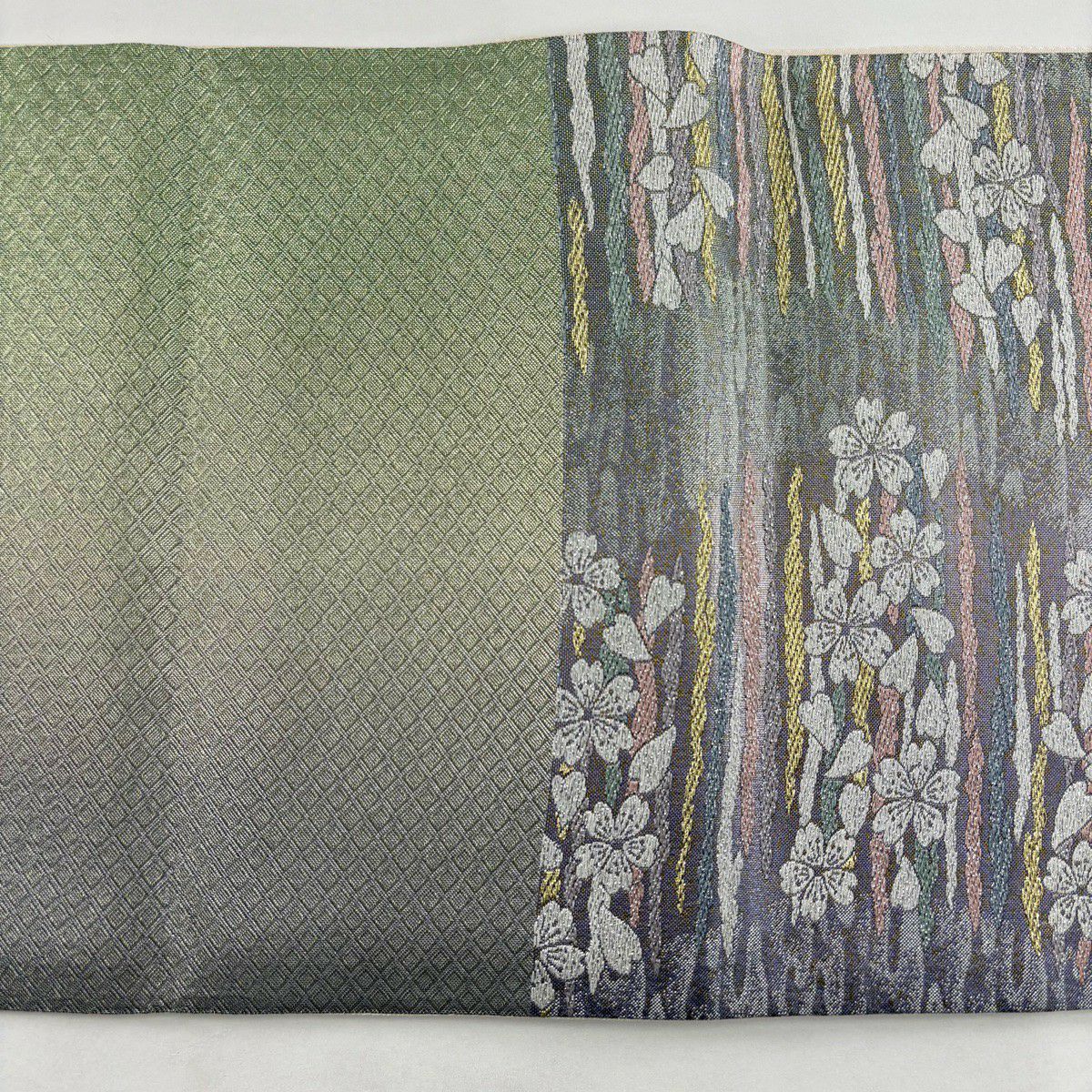 【美品】 袋帶 秀品級 櫻花花瓣 金絲 金金箔 淺紫 六通 純蠶絲